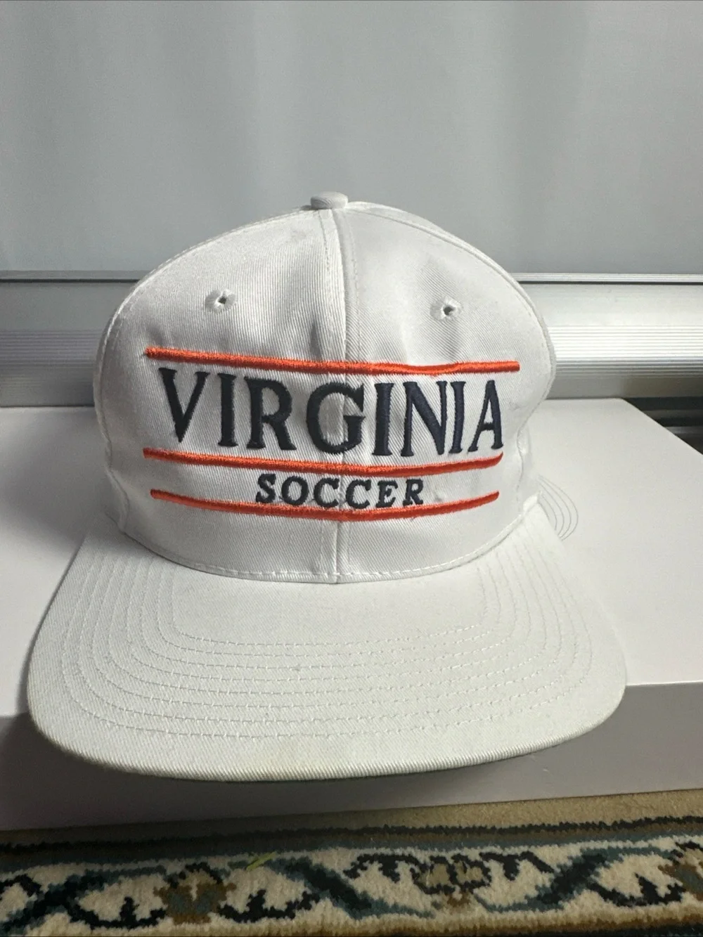 Vintage Virginia Soccer White Snapback Hat with Orange Accent